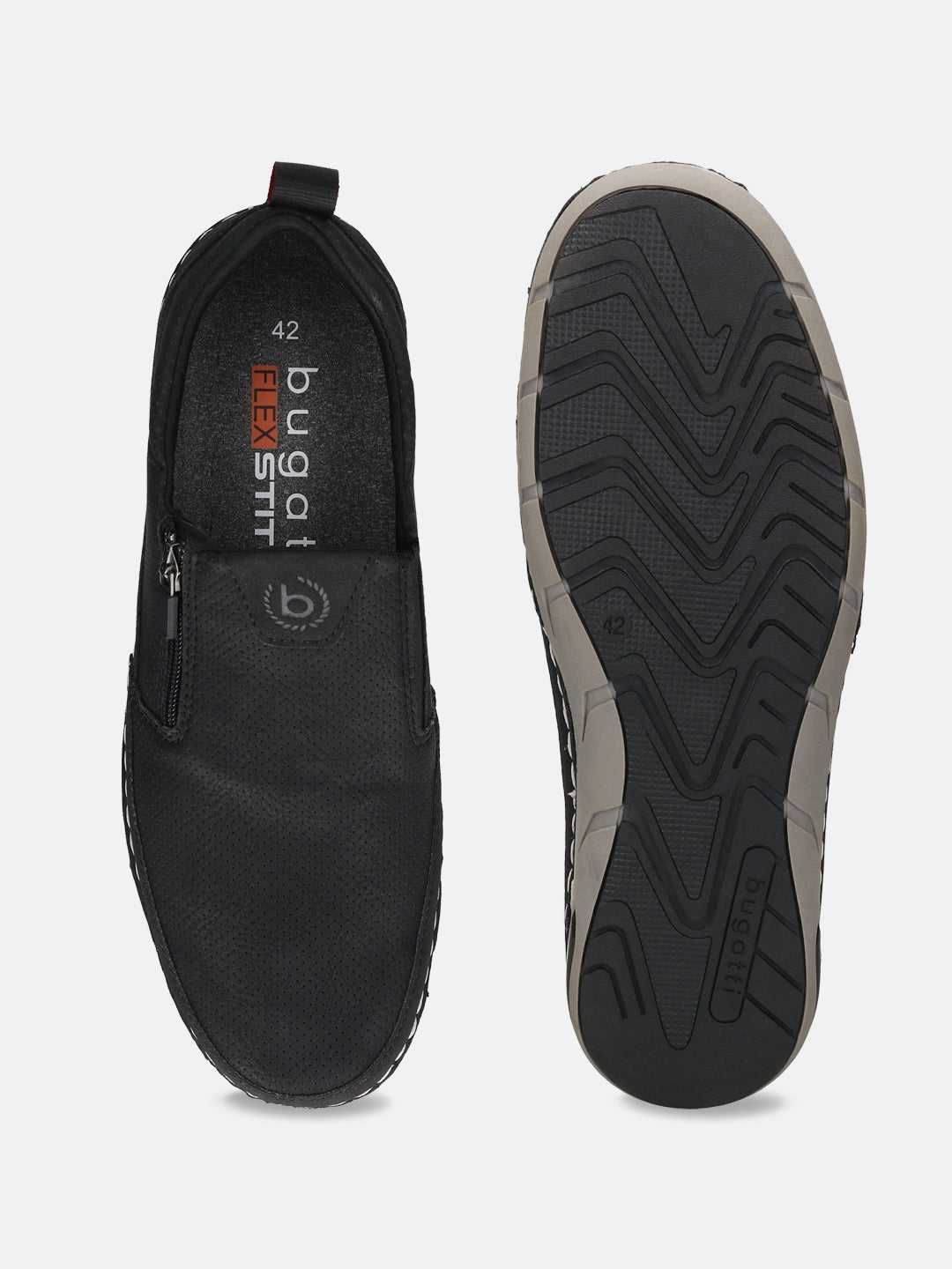 Bugatti Glenans black Comfort Slip-Ons Casual shoe, top view showing perforated leather upper and textured sole.