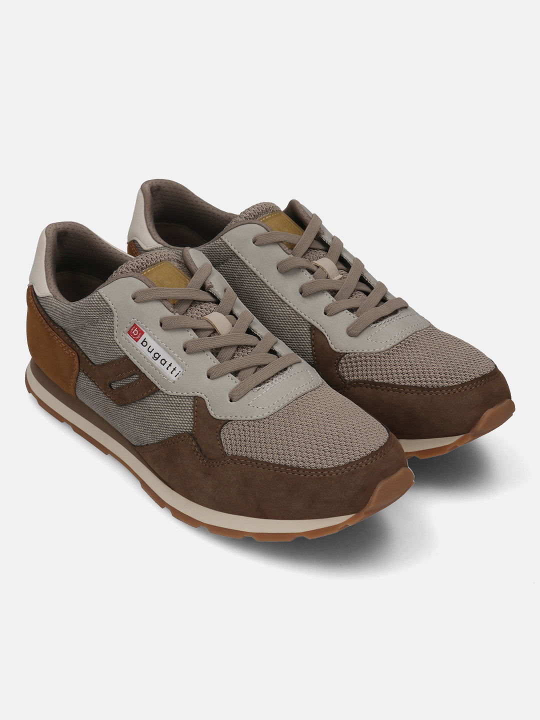 bugatti Sacramento brown sneakers with suede, mesh, and leather-look detailing.