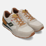 Pair of bugatti Sacramento comfort sneakers in off-white, with suede accents and brown laces.