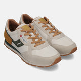 Pair of bugatti Sacramento comfort sneakers in off-white, with suede accents and brown laces.