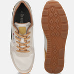 bugatti Sacramento offwhite sneakers with tan laces and brown rubber soles, shown from above.
