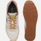 bugatti Sacramento offwhite sneakers with tan laces and brown rubber soles, shown from above.
