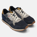 bugatti Sacramento Comfort Sneakers in navy and gray with mesh and suede accents.