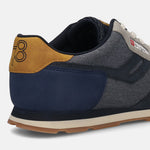Cropped back view of a bugatti Sacramento comfort sneaker in multicolor textile with a brown rubber sole.