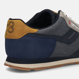 Cropped back view of a bugatti Sacramento comfort sneaker in multicolor textile with a brown rubber sole.