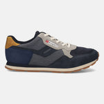 Side view of the bugatti Sacramento comfort sneaker, a multicolor low-top shoe with a beige sole and white laces.