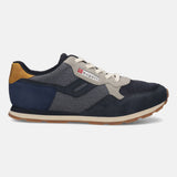 Side view of the bugatti Sacramento comfort sneaker, a multicolor low-top shoe with a beige sole and white laces.