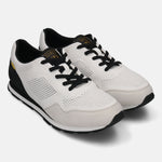 Pair of bugatti Sacramento white sneakers featuring a breathable mesh upper, black laces, and cushioned sole.
