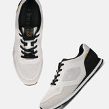 Bugatti Sacramento white comfort sneakers with black laces, a white knitted upper, and suede trim.