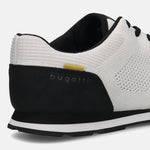 Back view of a bugatti Sacramento white comfort sneaker, showing a black accent and the logo.
