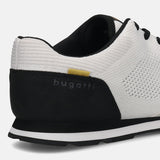 Back view of a bugatti Sacramento white comfort sneaker, showing a black accent and the logo.
