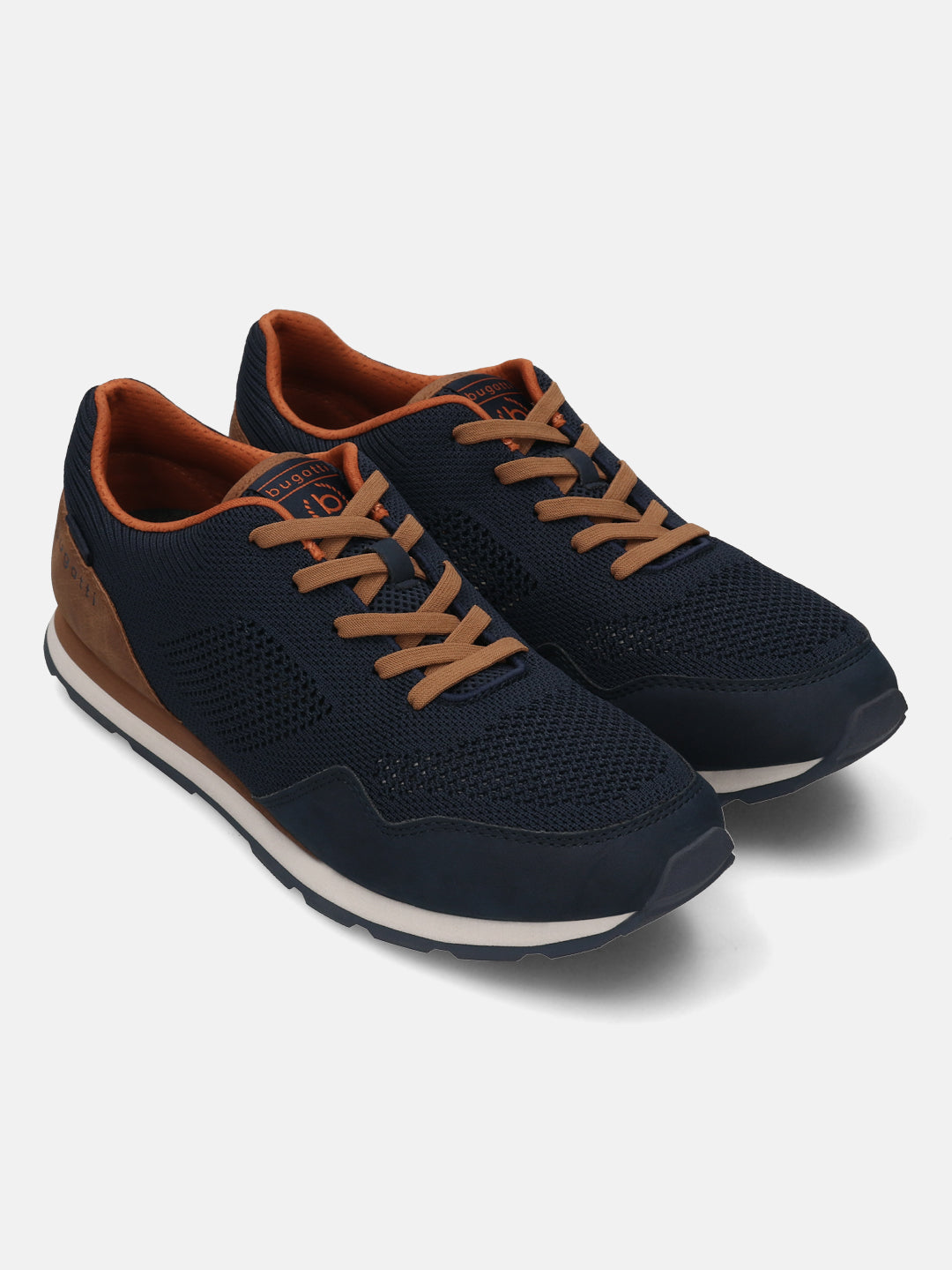 bugatti Sacramento comfort sneakers in dark blue with brown laces and trim.