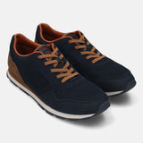 bugatti Sacramento comfort sneakers in dark blue with brown laces and trim.