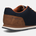 Cropped back view of a bugatti Sacramento Comfort Sneaker in dark blue with brown accents.
