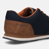 Cropped back view of a bugatti Sacramento Comfort Sneaker in dark blue with brown accents.
