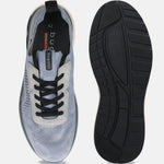 Bugatti Sandar blue athleisure sneakers with black laces and black soles, shown from above.
