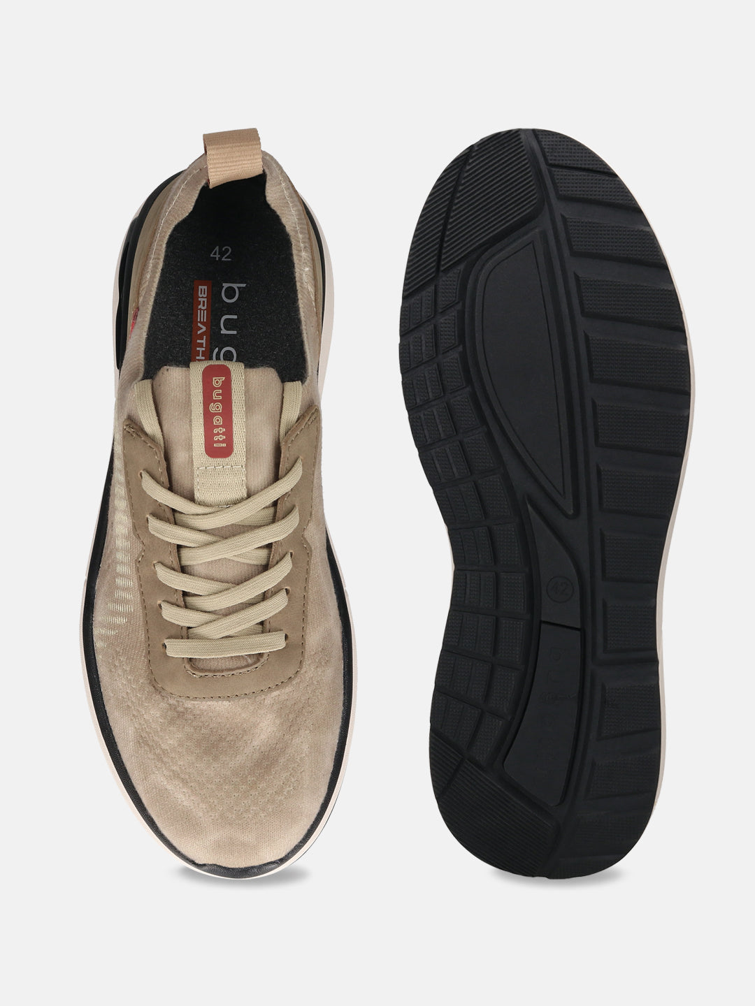 bugatti Sandar athleisure sneakers in beige, shown with matching laces and a black textured sole.