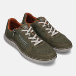 bugatti Compton green Comfort Sneakers, olive green mesh with white laces and orange lining.