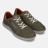 bugatti Compton green Comfort Sneakers, olive green mesh with white laces and orange lining.