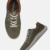 bugatti Compton comfort sneakers in green with orange trim and white laces.