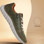 Bugatti Compton green comfort sneaker with a textured mesh design, white laces, and a flexible light grey sole.