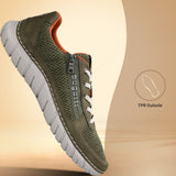 Bugatti Compton green comfort sneaker with a textured mesh design, white laces, and a flexible light grey sole.