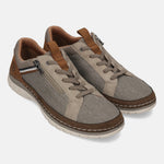 bugatti Rickson beige comfort sneakers with laces and side zipper detail.