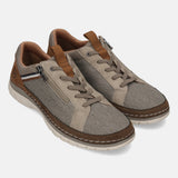 bugatti Rickson beige comfort sneakers with laces and side zipper detail.