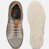 bugatti Rickson beige sneakers featuring a canvas-like texture, lace-up closure, and side zipper.