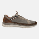 Bugatti Rickson beige comfort sneaker featuring a zipper, brown leather trim, and off-white sole, shown in a side view.