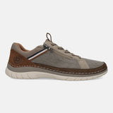 Bugatti Rickson beige comfort sneaker featuring a zipper, brown leather trim, and off-white sole, shown in a side view.