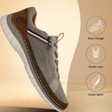 Side view of a beige bugatti Rickson comfort sneaker with brown leather accents and a zipper detail.
