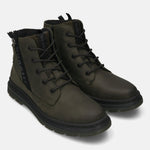 Bugatti Drake dark green casual boots in premium leather with laces and side zip.