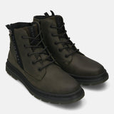 Bugatti Drake dark green casual boots in premium leather with laces and side zip.
