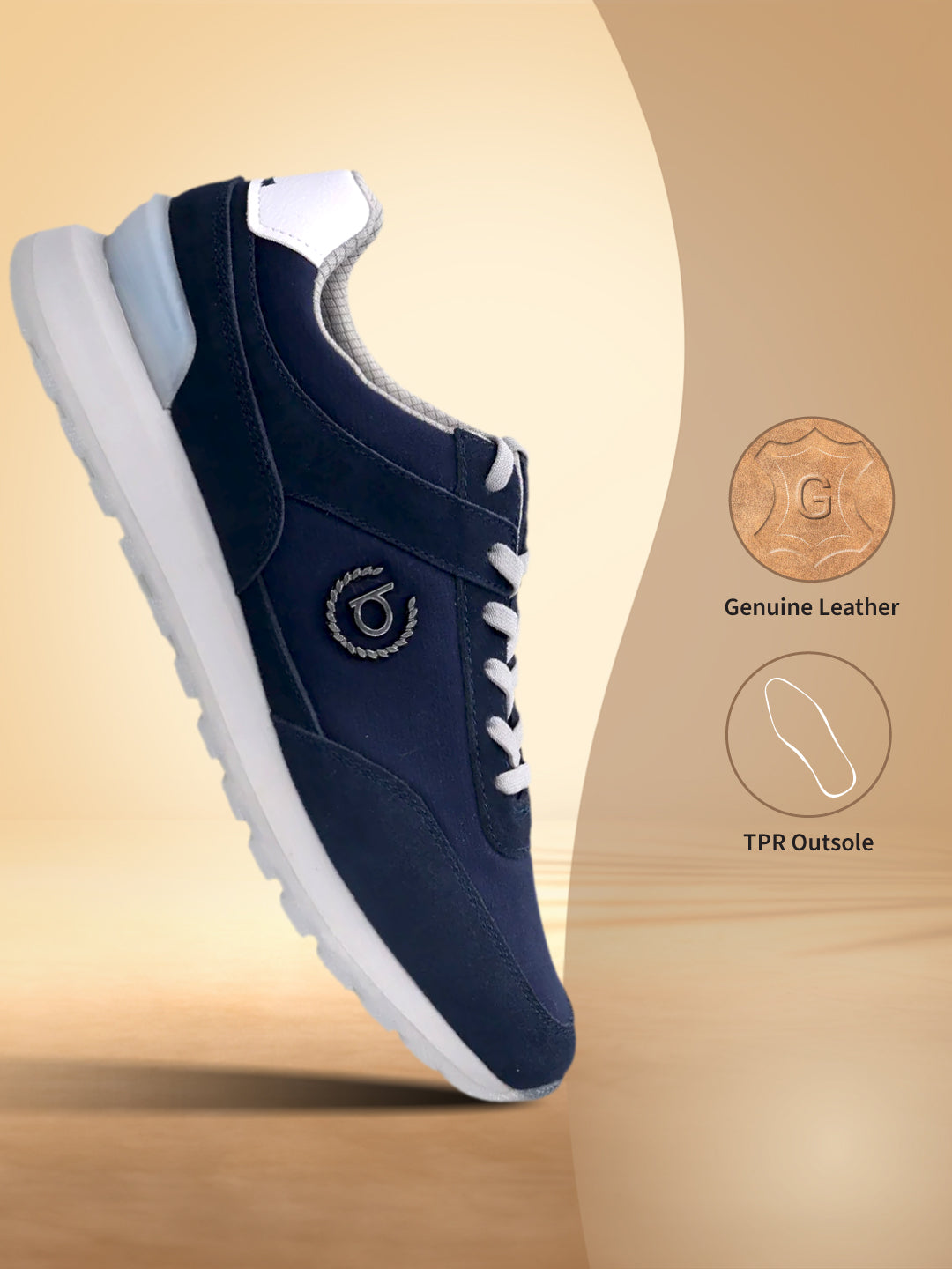 bugatti Atus comfort sneakers in dark blue, featuring white laces and sole, side view.
