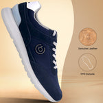 bugatti Atus comfort sneakers in dark blue, featuring white laces and sole, side view.
