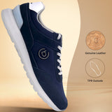 bugatti Atus comfort sneakers in dark blue, featuring white laces and sole, side view.
