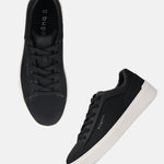 Pair of black bugatti Gunter comfort sneakers with white rubber soles.