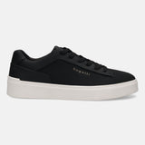 Side view of black bugatti Gunter Comfort Sneakers with white platform sole and black laces.