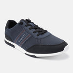 Dark blue comfort sneaker by bugatti, featuring a mesh upper with black accents and a white sole.