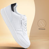 bugatti Helium white comfort sneaker with black heel detail, shown at an angle.
