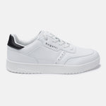 White Helium Comfort sneakers by Bugatti with a black accent at the heel and white laces.
