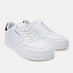 White Helium sneakers by bugatti with black heel detail and visible laces.