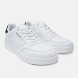 White Helium sneakers by bugatti with black heel detail and visible laces.