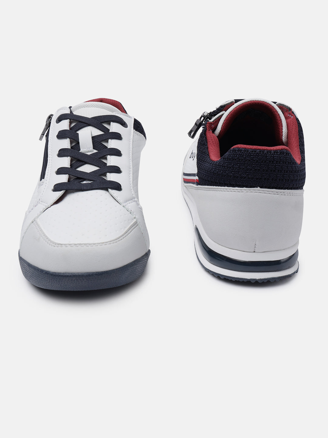 A white Men's bugatti Sneakers featuring a round plain toe, zero heels heel. Made from synthetic with a durable tpr outsole, this zipper design offers both style and comfort.