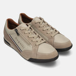 Beige bugatti Trevor Comfort Sneakers with laces and a side zipper, showcasing a blend of suede and canvas textures.

