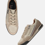 bugatti Trevor beige Comfort Sneakers, featuring a side zipper, brown trim, and laced closure.