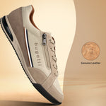Beige bugatti Trevor comfort sneaker with a side zipper, stripes, and a dark sole.
