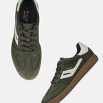 bugatti Carmelo dark green comfort sneakers with white accents and a brown sole.