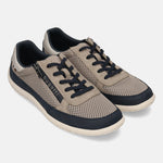 bugatti Bermudas taupe comfort sneakers with dark blue accents, mesh texture, and a lace-up design.